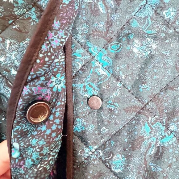 Carlisle Collection Blue Floral Snap Front Collared Silk Quilted Jacket Size 12 - Picture 6 of 9
